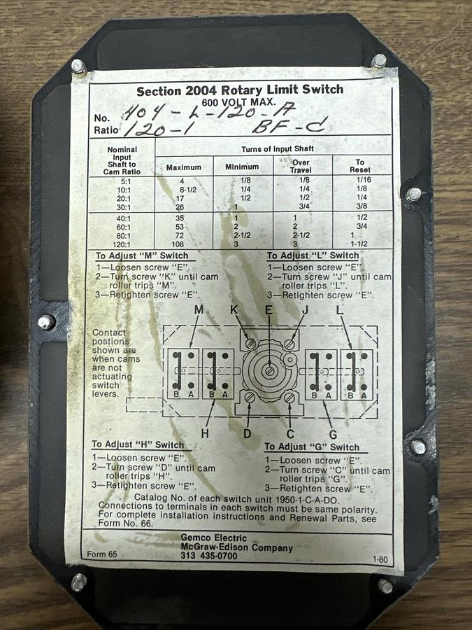 Gemco,2004,Rotary Limit Switch Type K 4 Circuit