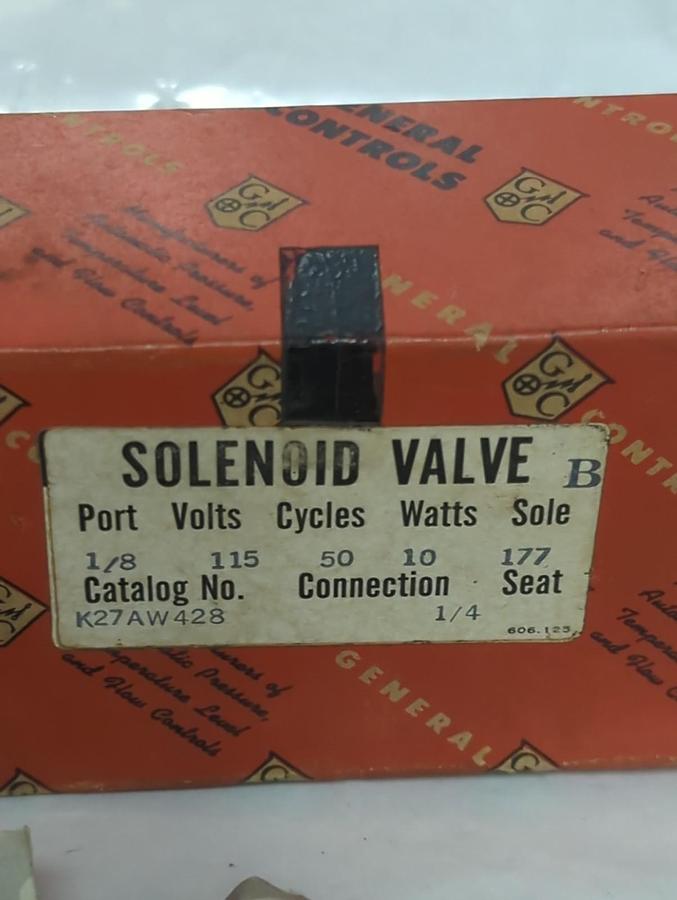 GENERAL CONTROLS,K27AW428,SOLENOID VALVE 115V 10 WATT NOS