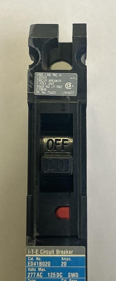 Used SIEMENS,ED41B020,CIRCUIT BREAKER 20A 277V 1P
