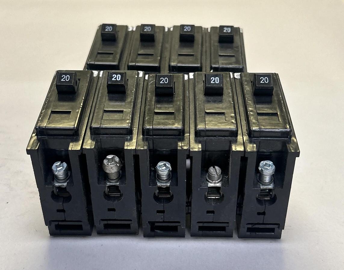 Used CUTLER-HAMMER,QBHW1020,CIRCUIT BREAKER 20A 120/240V 1P LOT OF 9