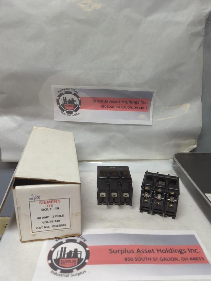 Used SIEMENS,QB3B090,CIRCUIT BREAKER 90 AMP 3-POLE LOT OF 2 PRE-OWNED