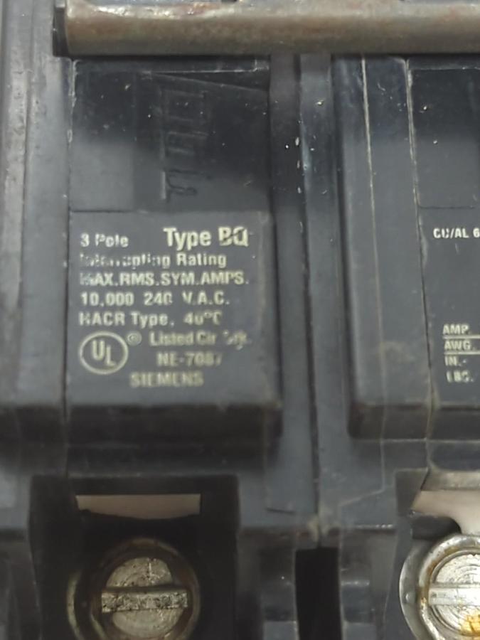 Used SIEMENS,QB3B070,CIRCUIT BREAKER 3-POLE 70 AMP LOT OF 2 PRE-OWNED