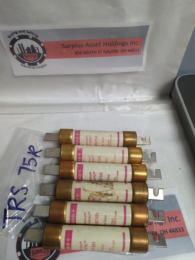 Used GOULD SHAWMUT,TRS75R,TRI-ONIC FUSE 75 AMP LOT OF 6 PRE-OWNED
