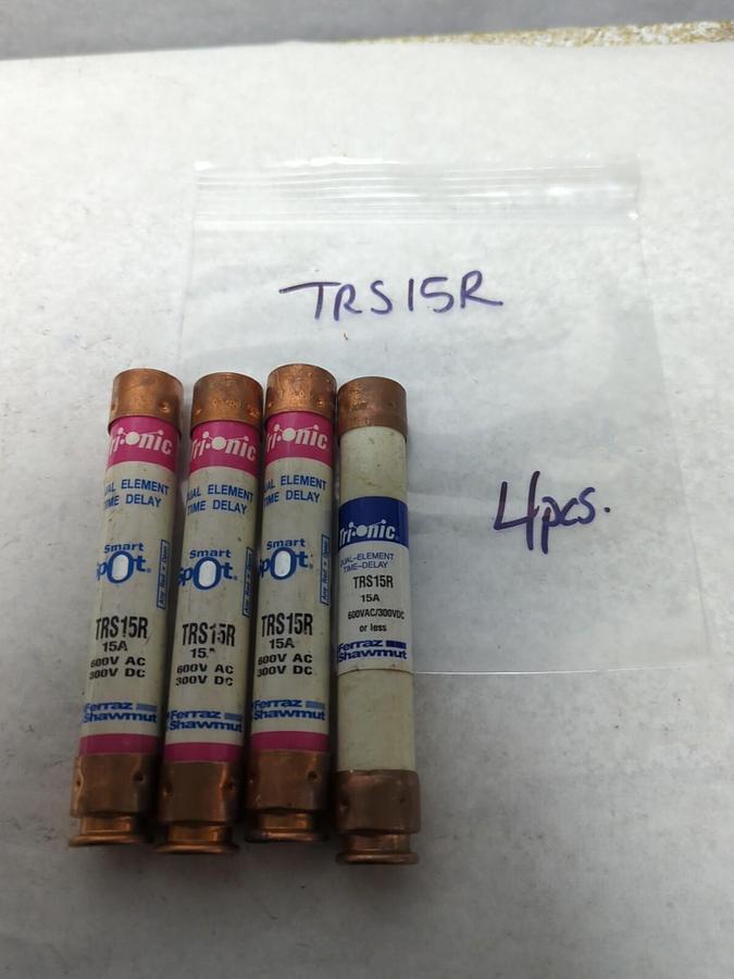 Used FERRAZ SHAWMUT,TRS15R,TR-ONIC 15 AMP FUSE LOT OF 4 PRE-OWNED