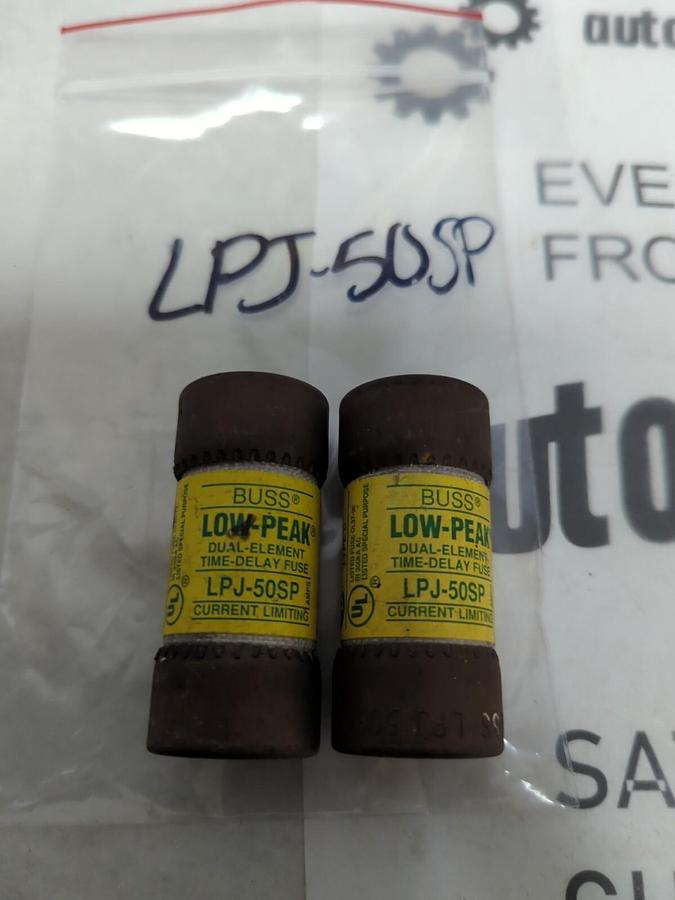 COOPER BUSSMANN,LPJ-50SP,LOW-PEAK 50 AMP FUSE LOT OF 2 NOS