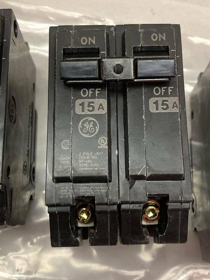Used General Electric,THQL215,2-Pole Circuit Breaker 120-240V 15A LOT OF 5