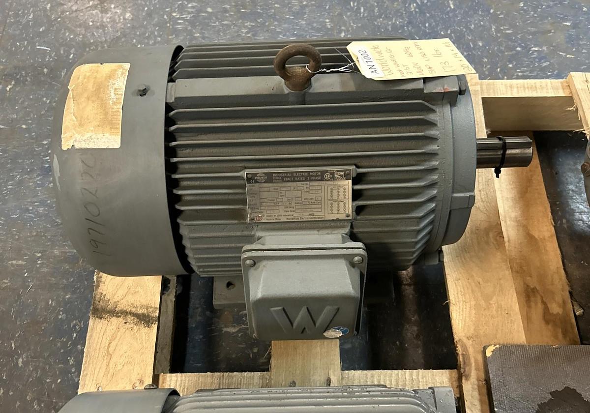 Used WORLDWIDE ELECTRIC,WWE5-12-215T,MOTOR 5HP 1180RPM 460V 3PH 418T FRAME