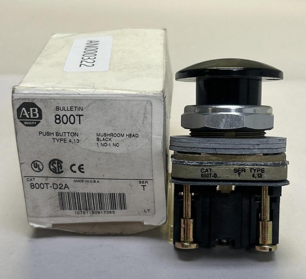 ALLEN BRADLEY,800T-D2A,BLACK MUSHROOM HEAD PUSH BUTTON NEW