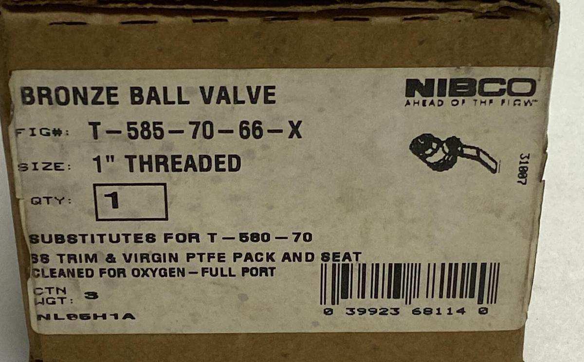 Used NIBCO,T-585-70-66,BRONZE BALL VALVE 1 INCH NEW