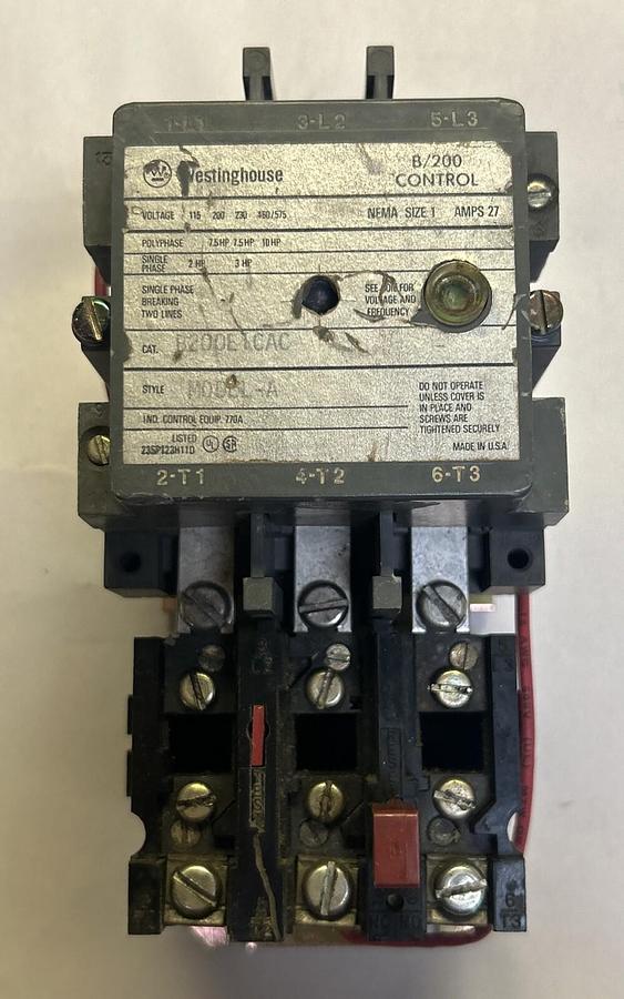 Used WESTINGHOUSE,B200E1CAC,CONTACTOR SIZE 1 27A