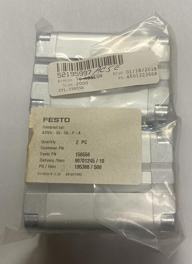 FESTO,ADVU-50-50-P-A,DOUBLE-ACTING COMPACT CYLINDER LOT OF 2 NEW
