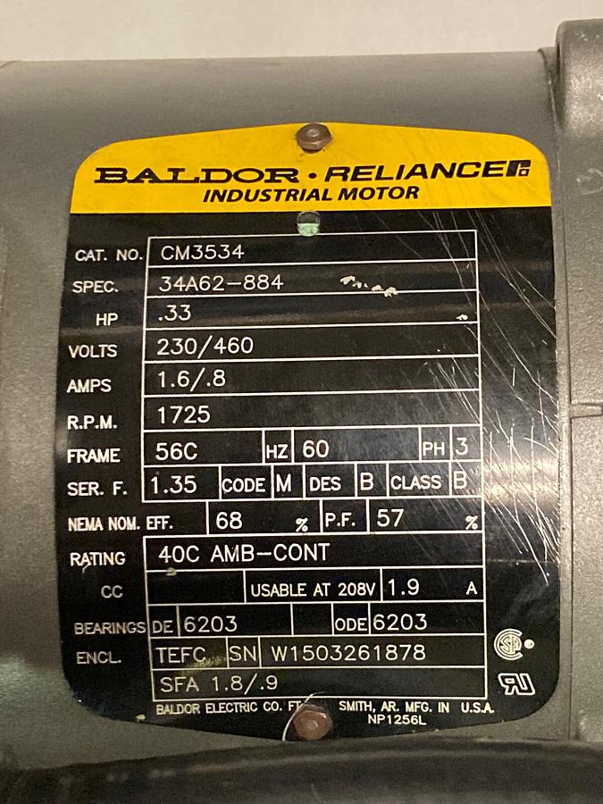 Used Lightnin,X5P50,3-Phase Mixer 0.33Hp 1725RPM Converted 110V by Genesis Hybrid Con