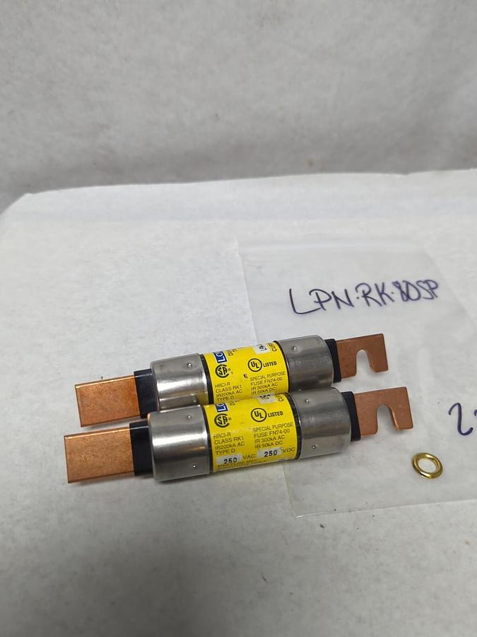 COOPER BUSSMANN,LPN-RK-80SP,LOW-PEAK 80 AMP FUSE LOT OF 2 NOS