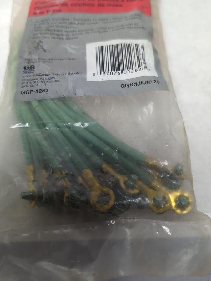 GARDNER BENDER,GGP-1282,GROUND PIGTAIL 12 AWG 8 INCH W/ ATTACHED SCREWS 25 PK