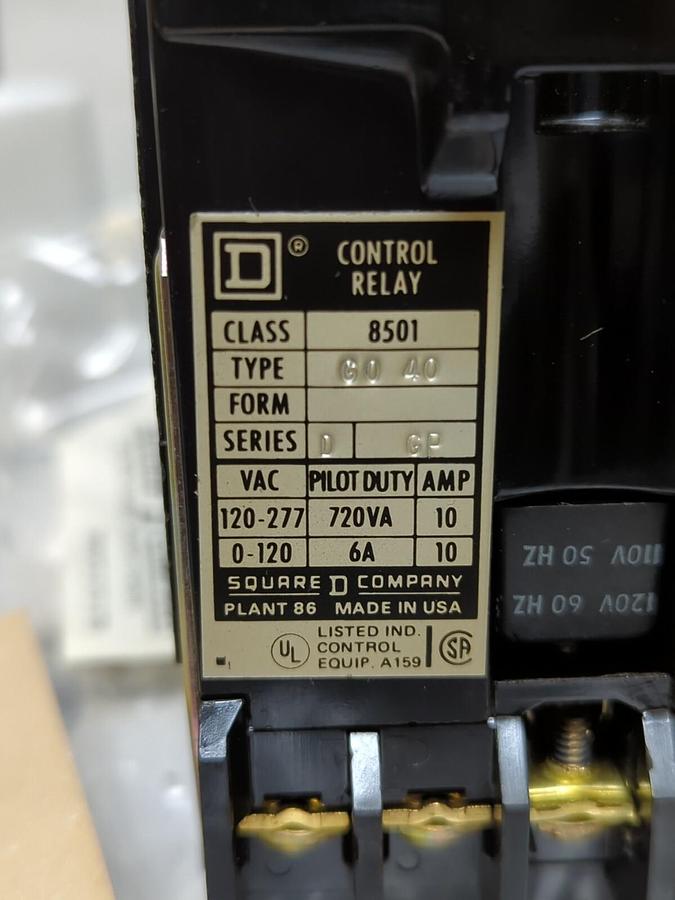 SQUARE D,78222,CLASS 8501 TYPE G0-40 SERIES D OPEN TYPE AC CONTROL RELAY