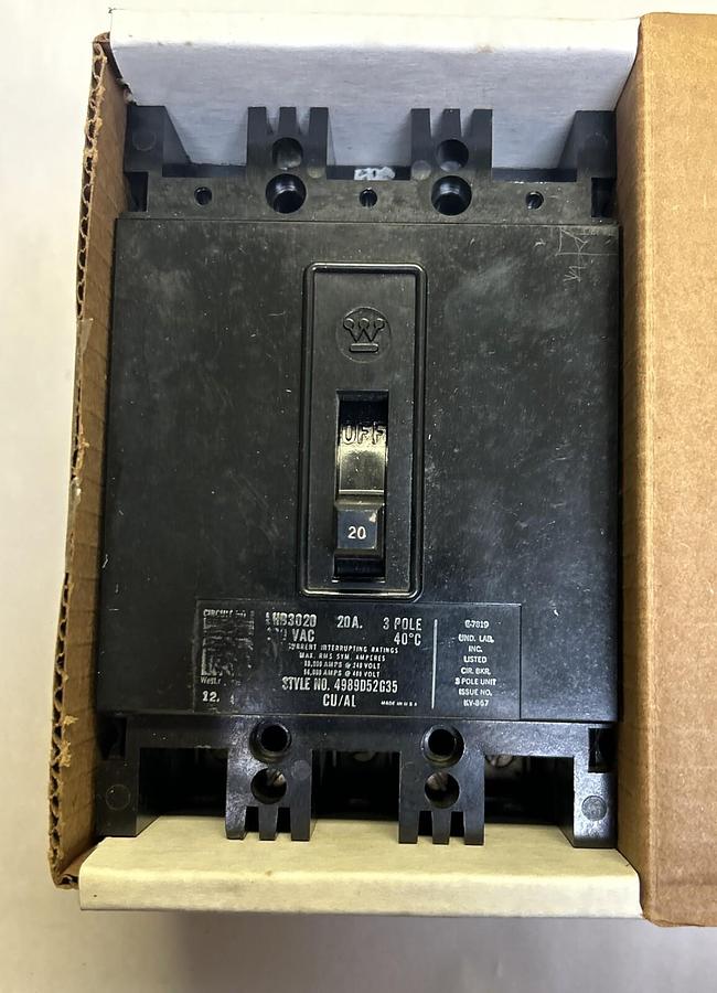 Used WESTINGHOUSE,EHB3020,CIRCUIT BREAKER 20A 480V 3P