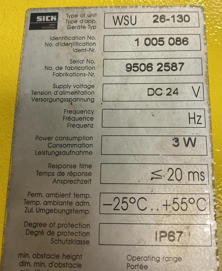 Used SICK,WSU 26-130,PHOTOELECTRIC SENDER UNIT