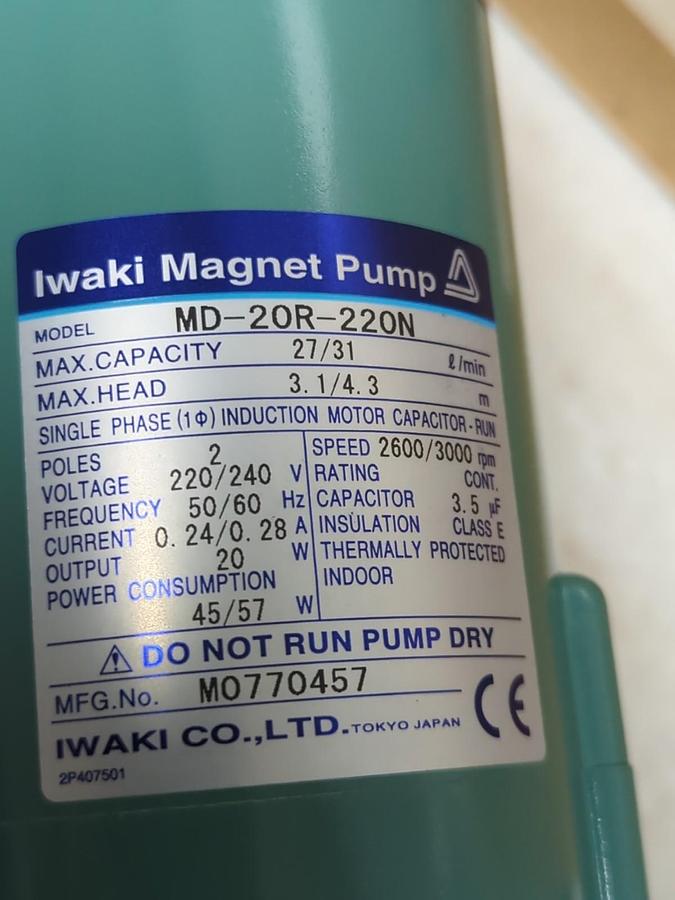 IWAKI,MD-20R-220N,MAGNET PUMP SINGLE PHASE 2-POLE 220/240 V 50/60HZ 20WATT NOS