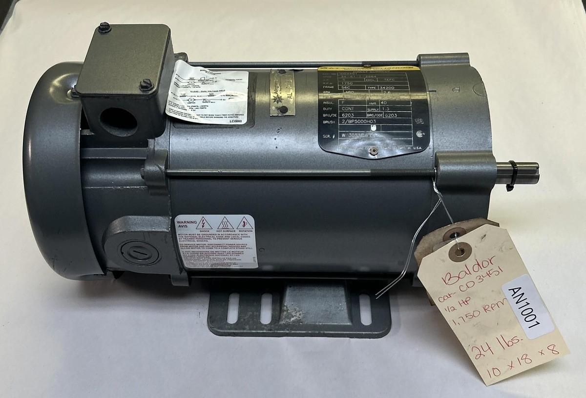 Used BALDOR,CD3451,DC INDUSTRIAL MOTOR 1/2HP 1750RPM 180VDC 56C FRAME