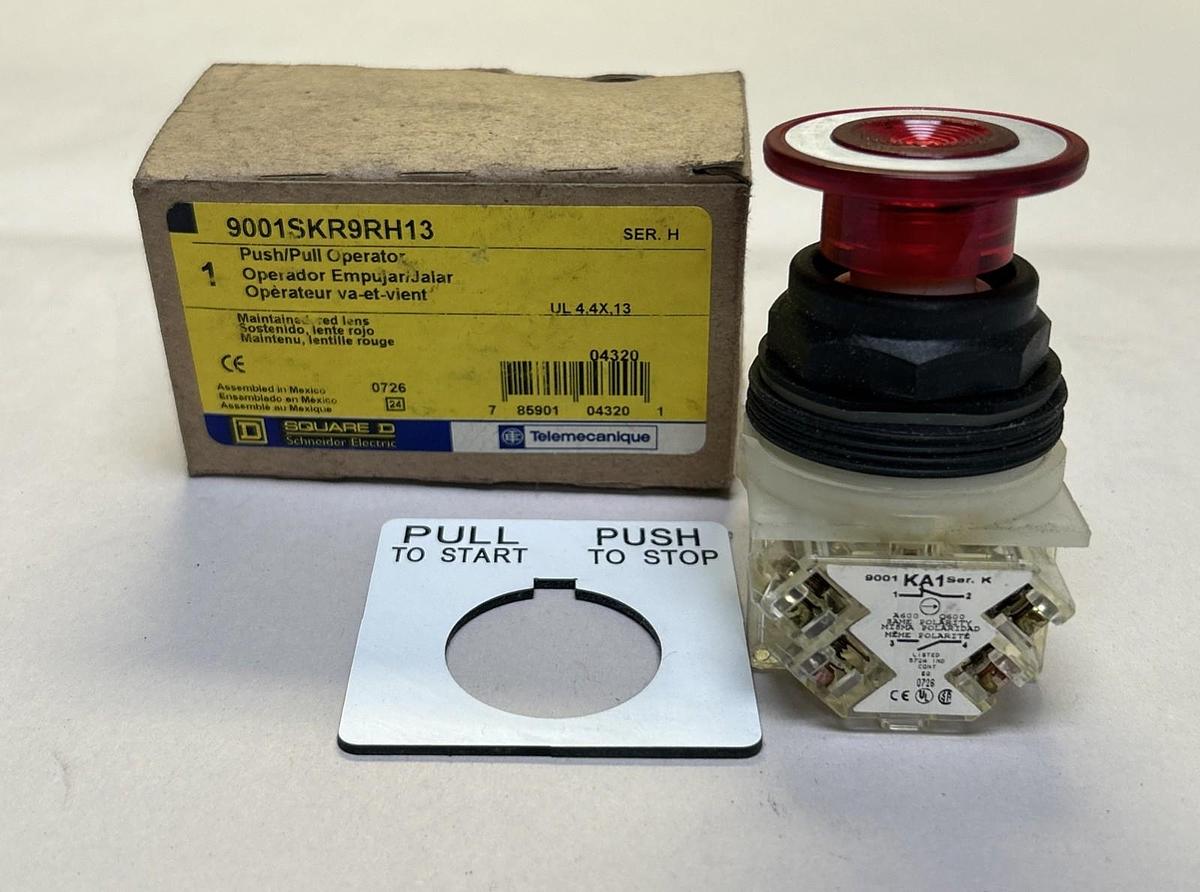 SQUARE D,9001SKR9RH13,MUSHROOM HEAD RED PUSH/PULL BUTTON NOS