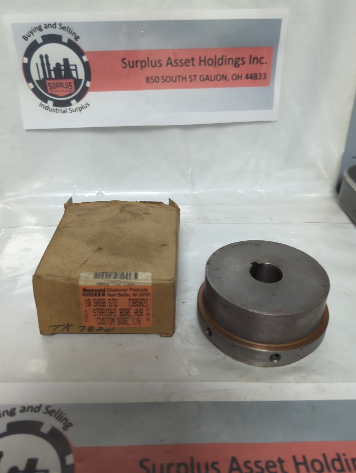REXNORD,10 SHSB STD,STRAIGHT BORE HUB CUSTOM BORE 7/8 INCH NOS