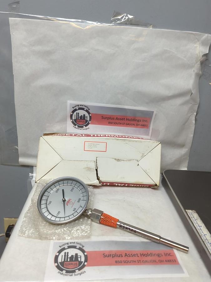 WINTERS,TBM51090B20,BIMETAL THERMOMETER RANGE 50/300F 5"DIAL 9" STEM 1/2" NPT