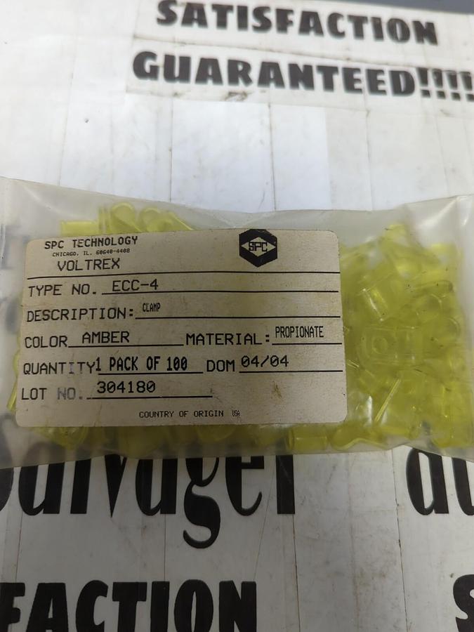 Used SPC VOLTREX,ECC-4,SINGLE LOOP AMBER PROPIONATE CLAMPS PACK OF 100 PCS NEW