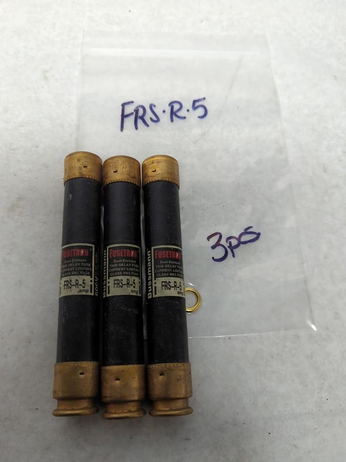 Used COOPER BUSSMANN,FRS-R-5,FUSETRON 5 AMP FUSE LOT OF 3 PRE-OWNED
