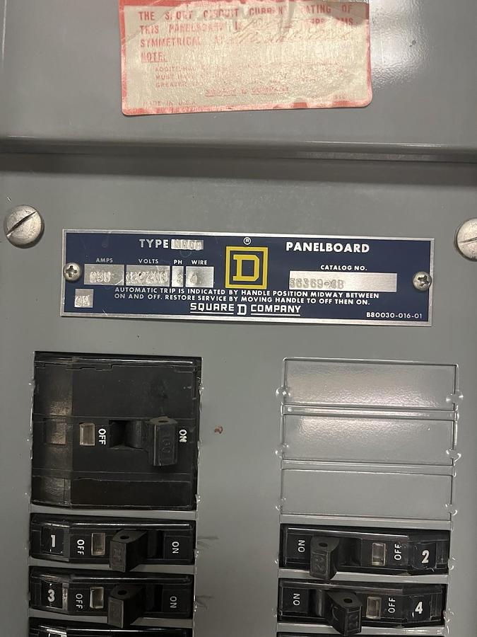 Used SQUARE D,56369-4B,NQOB 150A MAIN 120/208V 3PH BREAKER PANELBOARD MH-44-WP 3R/12