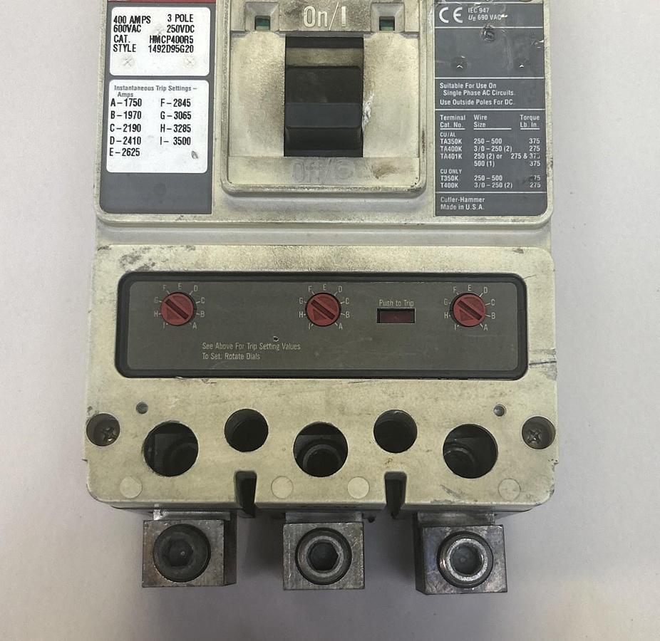 Used CUTLER-HAMMER,HMCP400R5,CIRCUIT BREAKER 400A 600V 3P
