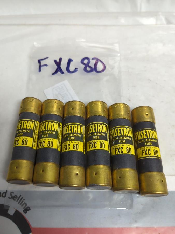 Used COOPER BUSSMANN,FXC-80,FUSETRON 80 AMP FUSE LOT OF 6 PRE-OWNED