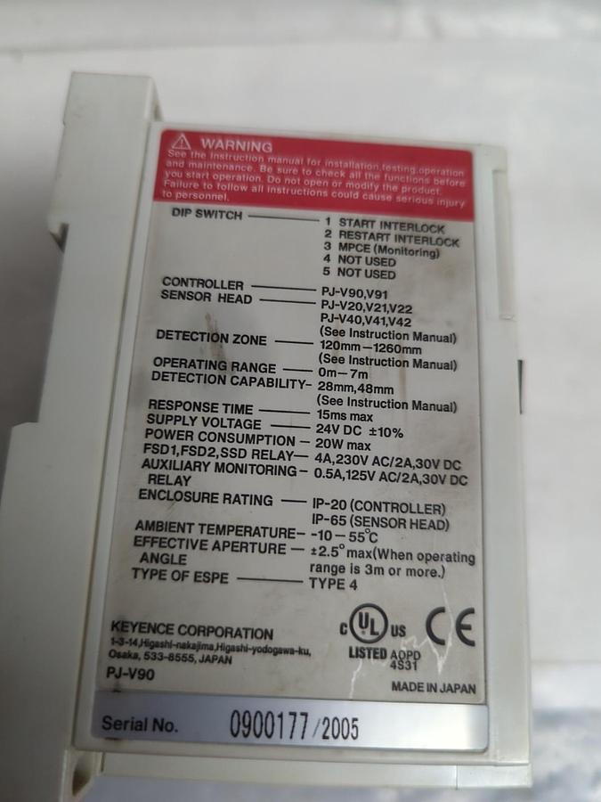 Used KEYENCE,PJ-V90,SAFETY GRATING CONTROLLER PRE-OWNED