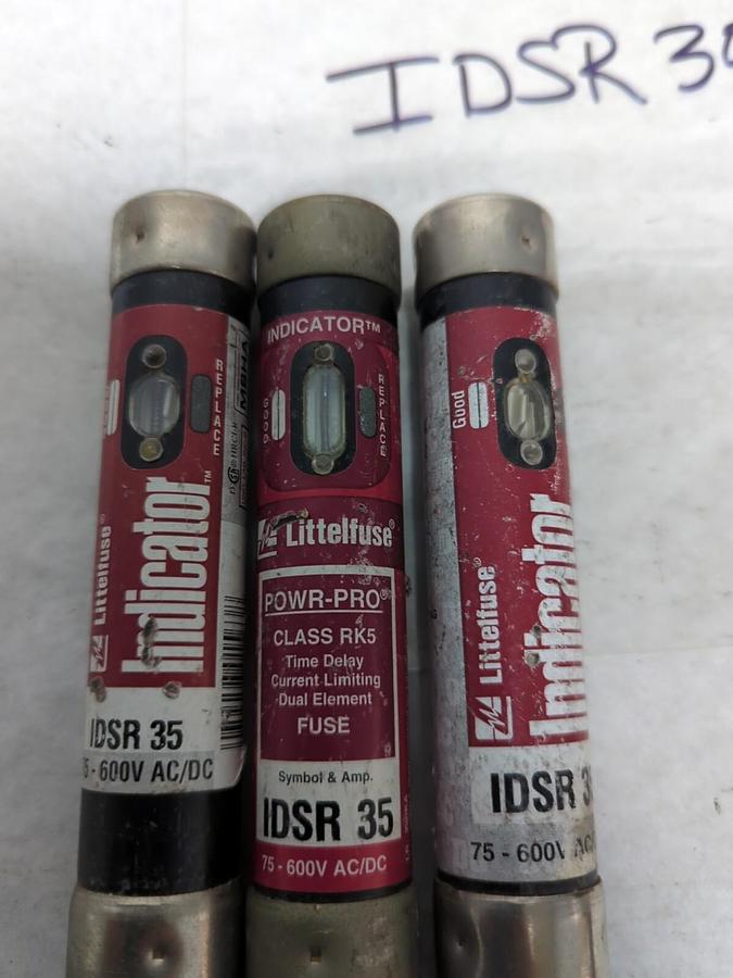 Used LITTELFUSE,IDSR35,INDICATOR 35 AMP FUSE LOT OF 3 PRE-OWNED