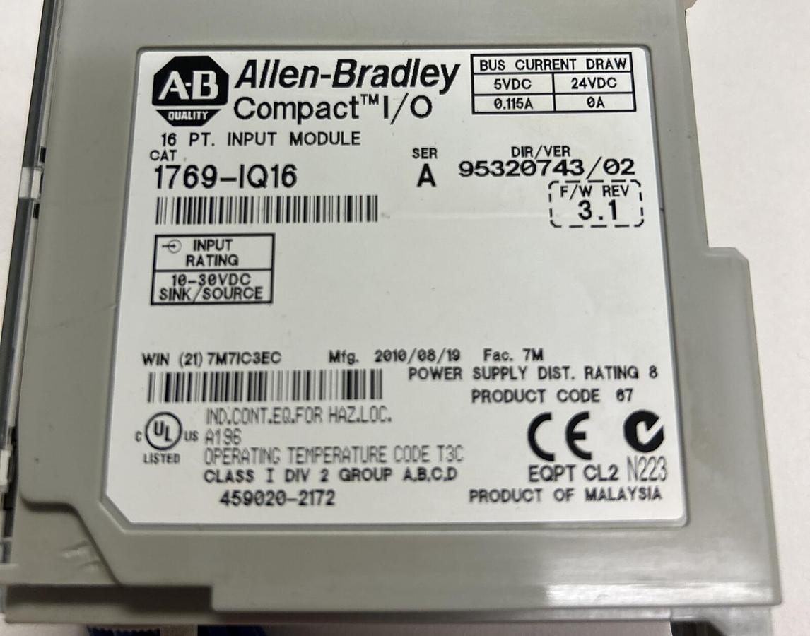 Used ALLEN BRADLEY,1769-IQ16,SER A INPUT MODULE
