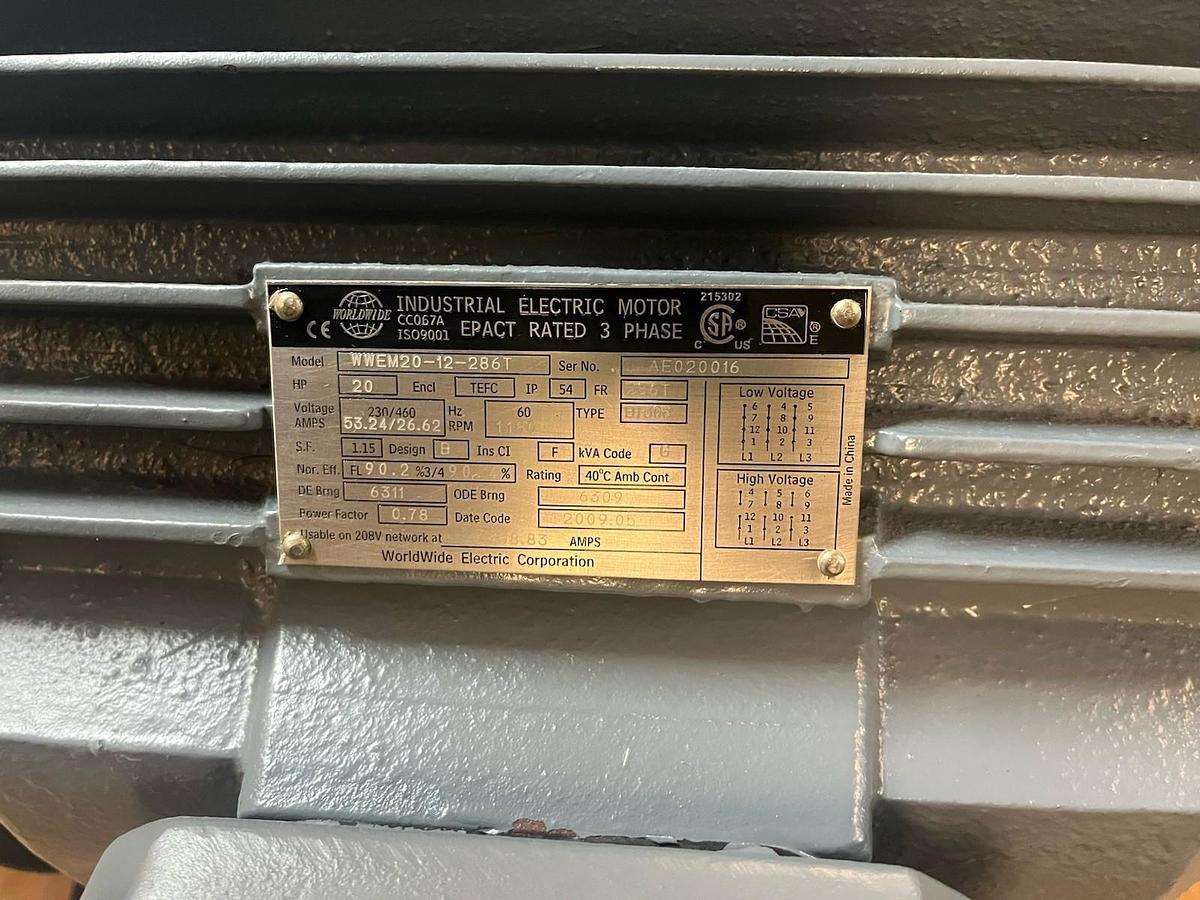 WORLDWIDE,WWEM20-12-286T,MOTOR 20HP 1180RPM 3PH 286T