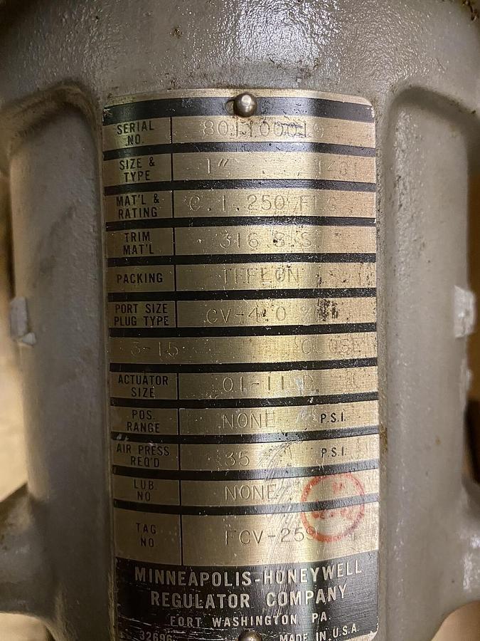 Used HONEYWELL,1401,1 INCH ACTUATOR VALVE C.1.250