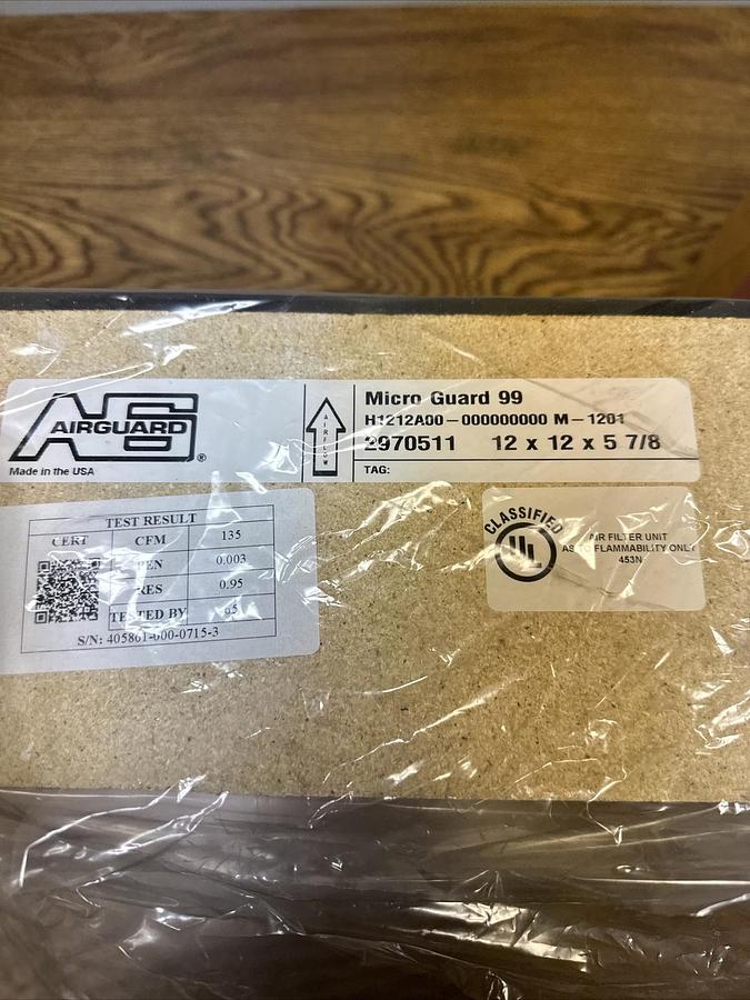Used Airguard Filter,H1212A00 12x12x5 7/8,Micro Guard Filter