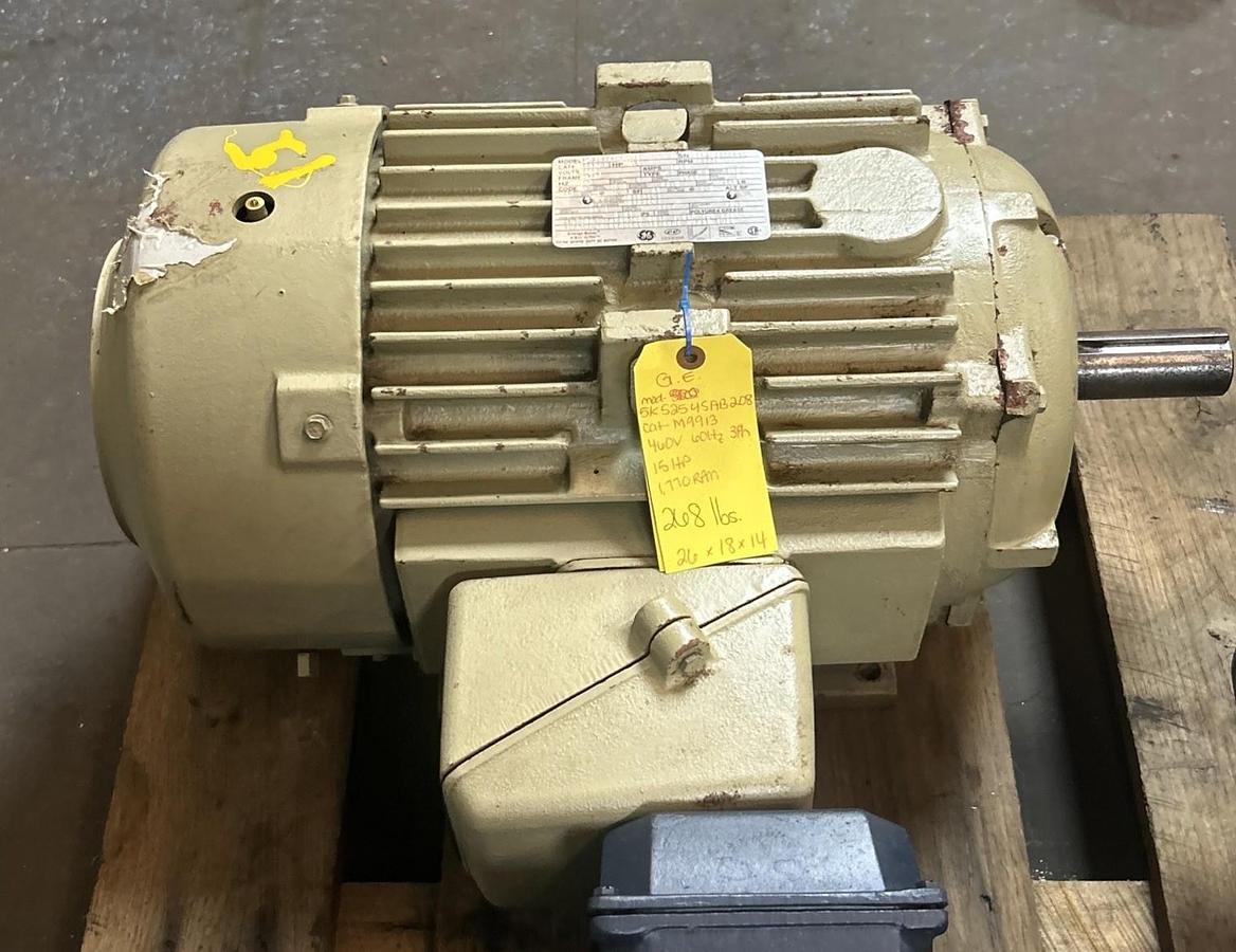 Used GE,M9913,SEVERE DUTY AC MOTOR 15HP 460V 1770RPM 3PH 254T FRAME