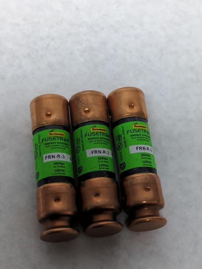 Used COOPER BUSSMANN,FRN-R-3,FUSETRON 3 AMP FUSE LOT OF 3 PRE-OWNED