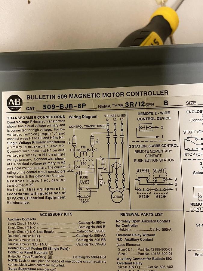 Allen Bradley,509-BJB-6P,Magnetic Motor Controller Starter Size 1 509-BOD