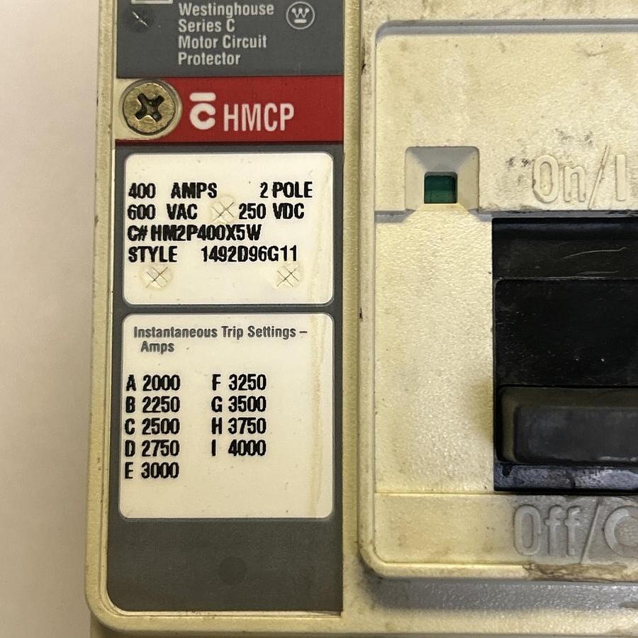 Used CUTLER-HAMMER,HM2P400X5W,CIRCUIT BREAKER 400A 600V 2P