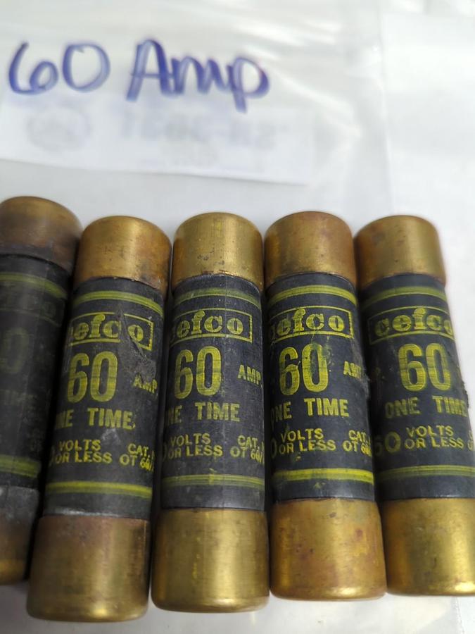 Used CEFCO,OT60,ONE-TIME 60 AMP FUSE LOT OF 6 PRE-OWNED