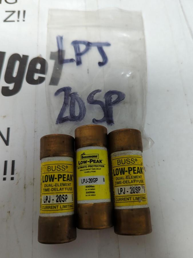 COOPER BUSSMANN,LPJ-20SP,LOW-PEAK 20 AMP FUSES LOT OF 3 NOS