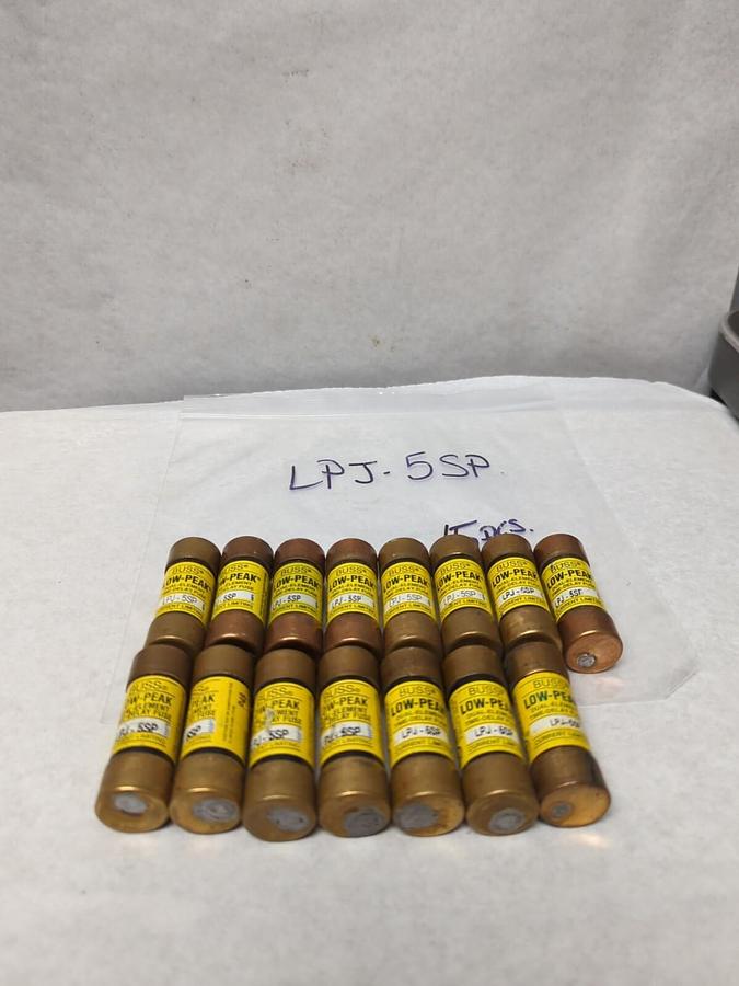 Used COOPER BUSSMANN,LPJ-5SP,LOW-PEAK 5 AMP FUSES LOT OF 15 PRE-OWNED