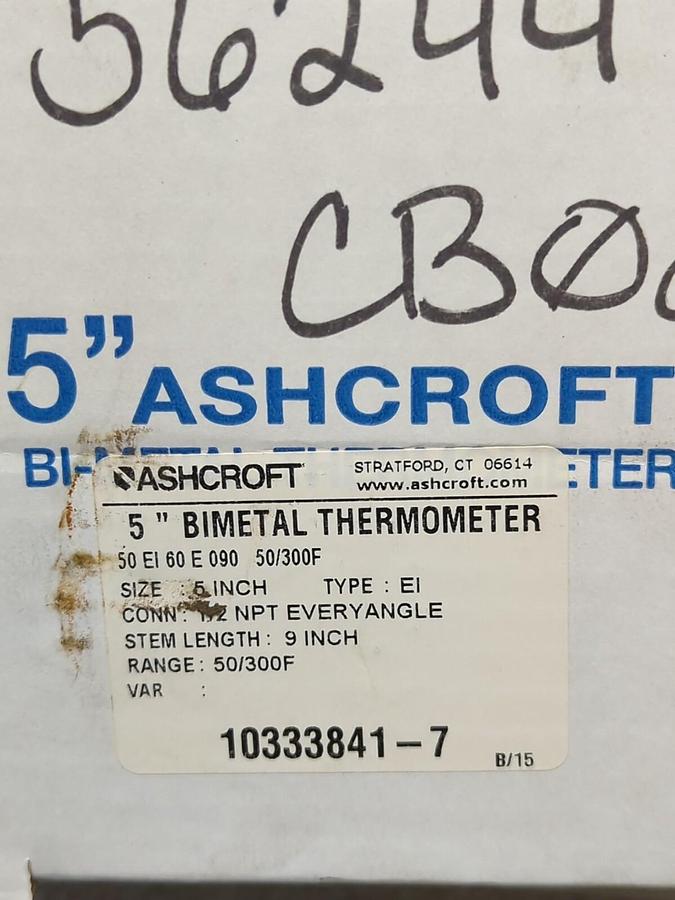ASHCROFT,10333841-7,5 INCH BIMETAL THERMOMETER 1/2 IN EVERYANGLE NPT 9 INCH STEM