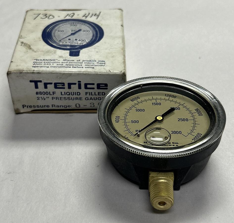 TRERICE,0-3000,PRESSURE GAUGE 2-1/2" 0-3000 PSI NOS