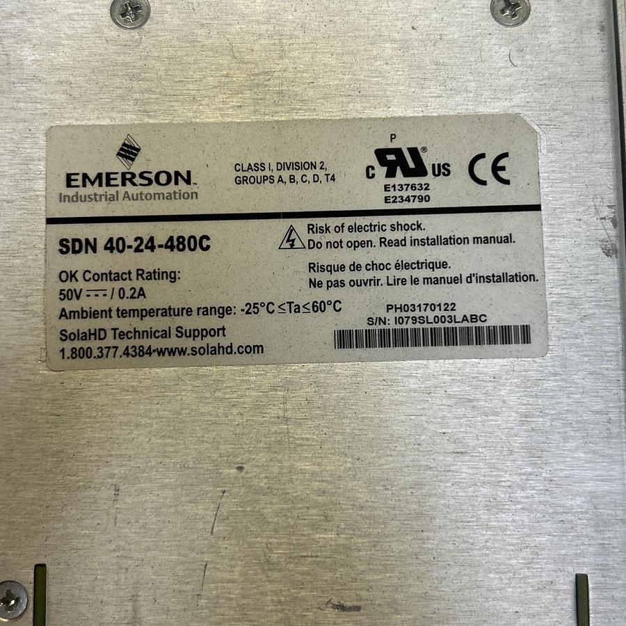 Used EMERSON SOLA,SDN-40-24-480C,POWER SUPPLY
