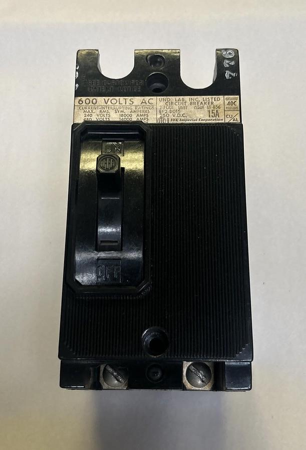 Used ITE,EF2-B015,CIRCUIT BREAKER 15A 600V 2P