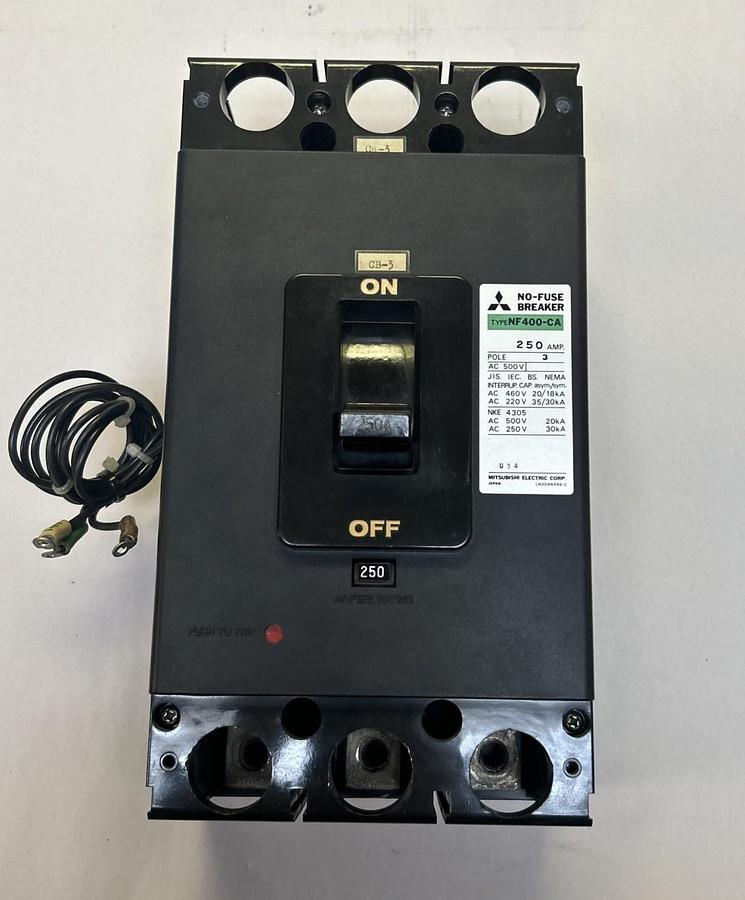 Used MITSUBISHI,NF400-CA,NO FUSE CIRCUIT BREAKER 250A 500V 3P