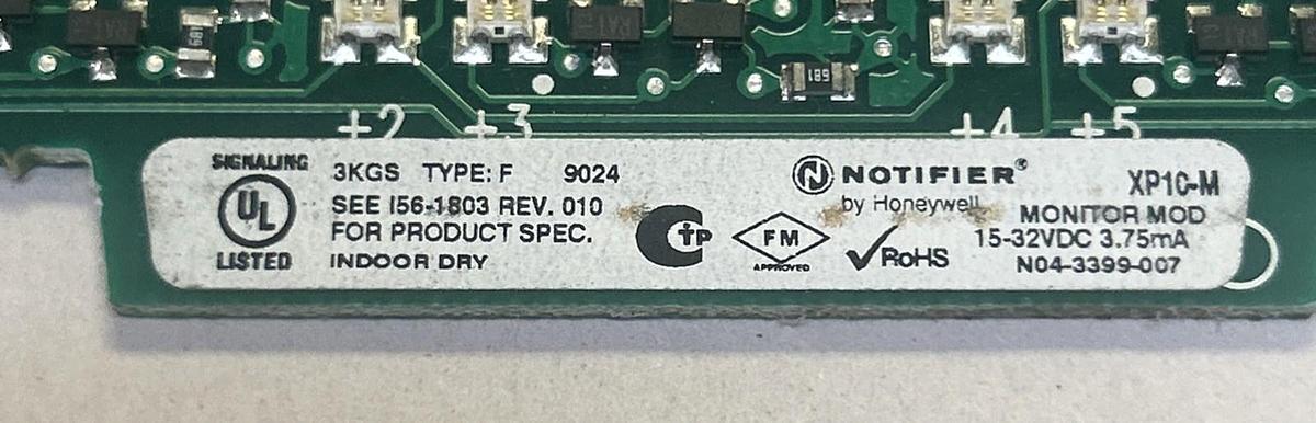 Used NOTIFIER,XP10-M,ADDRESSABLE FIRE ALARM MONITOR BOARD